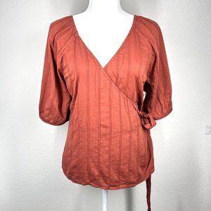 Old Navy Rust Wrap-Front Smocked-Back Short Sleeve Top Size Large NWT